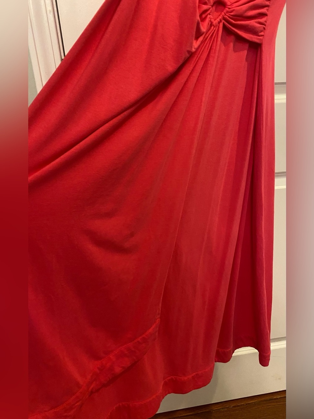 Lands’ End Sundress Sz L/P 14-16 Coral/Pink V-neck Jersey Wrap Top Ruched Waist - Picture 5 of 7